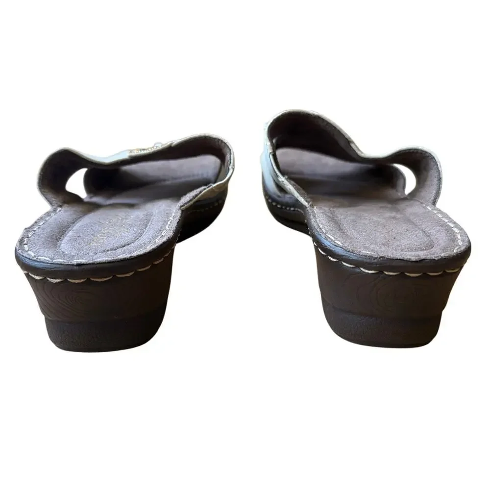 Natural Soul Cream Saymore Slide On Beaded Open Toe Mule Sandals Sz 8.5 Comfort